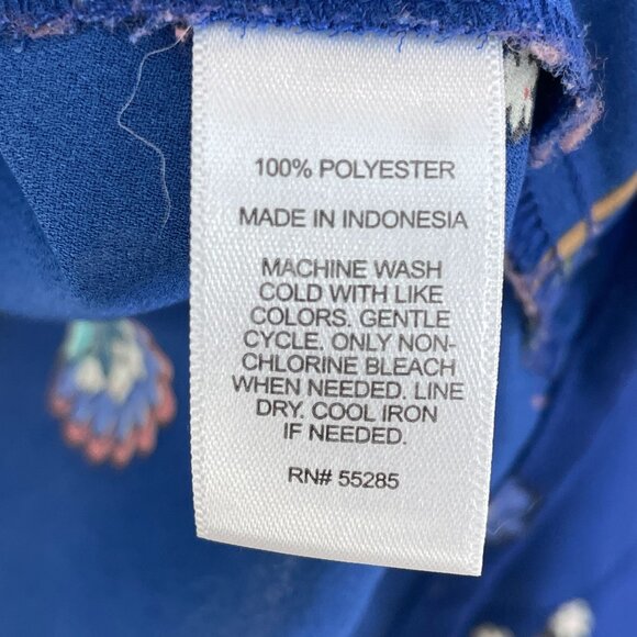 Express Womens Small Blue Floral Long Sleeve Blouse Zip Front V Neck Shirt Top - Picture 4 of 6